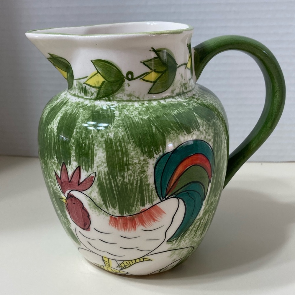 Vintage Farmhouse Rooster Chicken Country Pitcher 6” Tall Multicolor